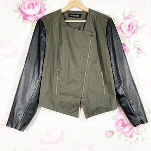 Lane Bryant Olive Army Green Black Moto Faux Leather Jacket 22 24